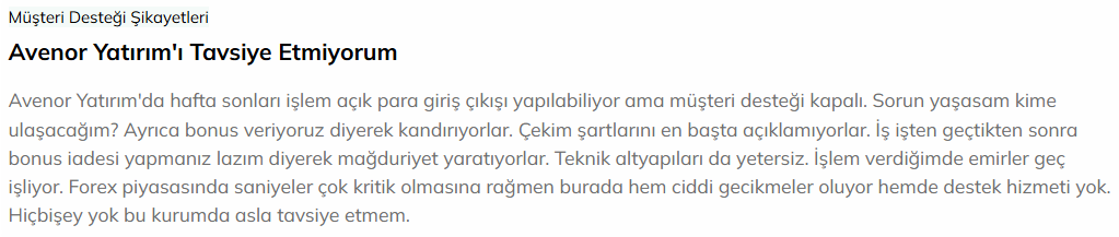 avenor yatırım şikayet