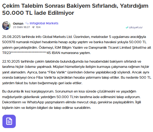 infoglobal markets şikayet