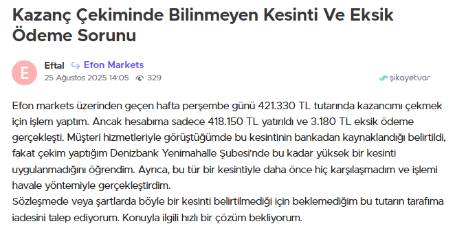 efon markets şikayet