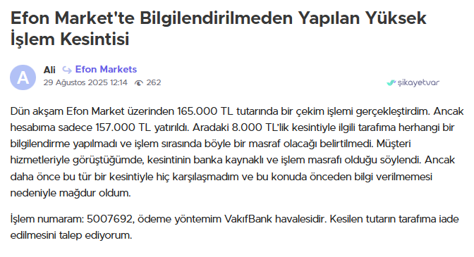 efon markets şikayet