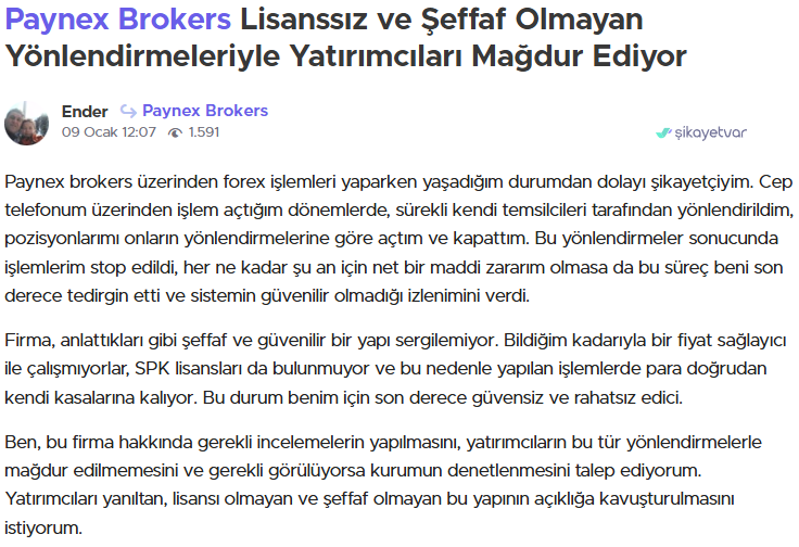 paynex brokers şikayet